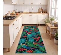 60x120 cm Non-Slip Hallway Runner Rugs Dark, Animal Parrot Kitchen Carpet | Washable Long Hall Rug, Vintage Tropical Plant Leaf Floor Mat for Entryway Bedroom Laundry Living Room Office
