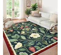 60x120 Washable Area Rug Green Botanical Living Room Area Rugs White Floral Birds Fruit Print Bedroom Throw Rug Neutral Modern Non Slip Soft Low Pile Indoor Carpet for Dining Room Office Entryway