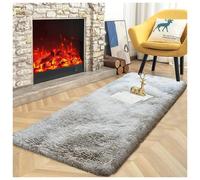 (60x220 cm (2x7.2 ft) Runner Rug, Marble Silver) Shaggy Rugs Marble Pattern-Non Slip Thick Pile Fluffy Area Rugs for Bedroom & Living room