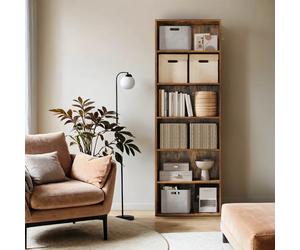 (60x24x178.5cm, Rustic Brown) Bookcase, Bookshelf with 6 Shelves, for Living Room, Study, Office, Bedroom