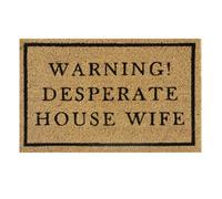 60X40Cm Coir Doormat With 'warning Desperate House Wife' Design Rubber Backing Rustic Brown