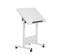 60x40cm White Tiltable Mobile Overbed Laptop Table, 65-87cm Adjustable Height