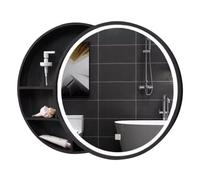 60x60 cm Round WallMounted Bathroom Mirror Cabinet Adjustable SingleDoor Storage Unit with 2 Shelves Stylish Black Design for Modern Bathrooms