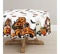 60x60 Inch Round Halloween Tablecloth - Washable Ghost & Pumpkin Prints, Perfect for Parties, Picnics & Dinners