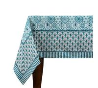 60x60 Inches Square Hand Block Printed Cotton Tablecloth, Blue White Floral Table Cloths Washable, Indian Table Linen For Dinning Home Decor Summer Spring Autumn Outdoor Thanksgiving
