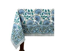 60x60 Inches Square Hand Block Printed Cotton Tablecloth, Blue White Floral Table Cloths Washable Indian Table Linen For Dinning Home Decor Summer Spring Autumn Outdoor Thanksgiving