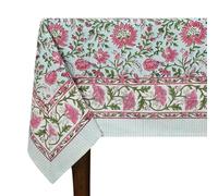 60x60 Inches Square Hand Block Printed Cotton Tablecloth, Green Pink Floral Table Cloths Washable, Indian Table Linen For Dinning Home Decor Summer Spring Autumn Outdoor Thanksgiving Valentine Gifts