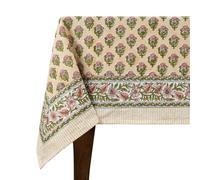 60x60 Inches Square Hand Block Printed Cotton Tablecloth, Peach Green Floral Table Cloths Washable, Indian Table Linen For Dinning Home Decor Summer Spring Autumn Outdoor Thanksgiving Valentine Gifts