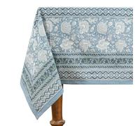 60x60 Inches Square Hand Block Printed Cotton Tablecloth, White Grey Floral Table Cloths Washable, Indian Table Linen For Dinning Home Decor Summer Spring Autumn Outdoor Thanksgiving