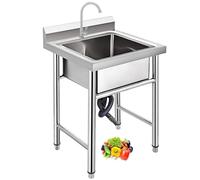 60x60x80cm Commercial Stainless Steel Utility Sink - Freestanding with Worktop & Single Cold Water Tap, Perfect for Kitchen, Laundry Room & Garage Use