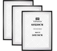 60x80cm Black Boxed Photo Frame 3Pack with Acid Free Mount for 50x70cm,80x60cm Large Poster Frame with Metal Bracket for Security, Black Poster Frame 50x70cm for Wall Hanging.