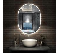 60x80cm Oval LED Bathroom Mirror with Light, Illuminated Wall Mounted Vanity Mirror, Anti-fog, 3 Colors Dimmable Light, Memory Function, IP44, Demister Mirror with Backlit Lights for Bathroom
