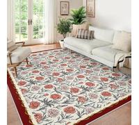 60x90 Area Rugs for Living Room Vintage Cream Floral Non Slip Washable Rugs Farmhouse Neutral Red Peony Large Area Rug for Bedroom Botanical Carpet for Dining Room Office