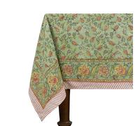 60x90 Inches Rectangle Hand Block Printed Cotton Tablecloth, White Blue Floral Table Cloth Washable Indian Table Linen For Dinning Home Decor Summer Spring Autumn Outdoor Thanksgiving Gifts