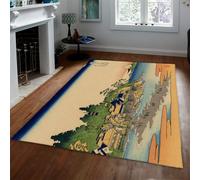 60x90 Machine Washable Area Rug Soft & Slip-Resistant Entryway Rug Japanese Ukiyo-E Coastal Mount Fuji Print Area Rugs Short-Pile Rugs for Bedroom Living Room Kitchen Seascape Sunset Carpet