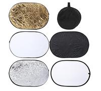 60x90cm 5 in 1 Collapsible Reflector with Silver Gold White Black Transparent Surfaces, Foldable Photography Reflector for Portrait Fill Light, Includes Portable Storage