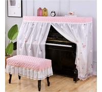 (61.02x15.75x51.18in double stool cover, Pink) Full Piano Cover Flower Lace Upright Piano Dust Cover with Piano Stool Bench Cover for Universal Vertical Piano