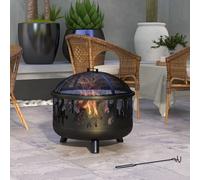 61.5cm 2-In-1 Outdoor Fire Pit & Firewood BBQ Garden Cooker Heater Outsunny Black One Size