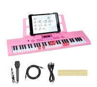 61 Illuminated Keys Children's Keyboard Piano Electric Piano Musical Learning Toy for Beginners with Microphone, Music Stand, Notekey Sticker, Birthday Xmas Gift for 3-10 Years Old, Pink