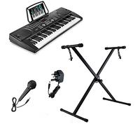 61 Key Electronic Keyboard Digital Piano Workstation MP3 Music Instrument With Microphone + Keyboard Stand - Black (With Single Braced Stand)