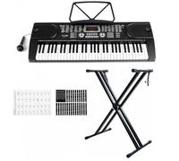 61 Key Electronic Keyboard Digital Piano Workstation MP3 Music Instrument With Microphone + Keyboard Stand - Black (With Double Braced Stand)