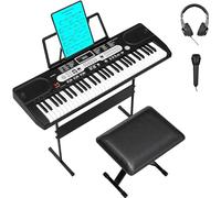 61-Key Electronic Keyboard Piano for Beginners, Complete Home Digital Piano Set with Microphone, Headphones, Adjustable x-Stand, Stool, Sheet Music Holder, and Note Stickers, Ideal Starter Kit