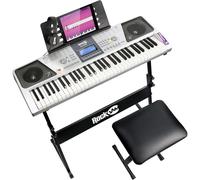61 Key Keyboard Piano Kit with Digital Piano Bench, Electric Piano Stand, Headphones Note Stickers & Simply Piano Lessons, Grey