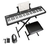 61 Key Keyboard Piano, Protable Electric Semi-Weighted Piano Keyboard for Beginner/Professional, With Power Supply, Built In Speakers, Pedal, Perfect for Birthday or Christmas(with stand, stool)