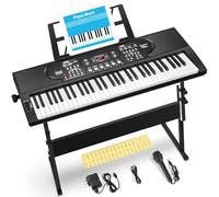 61 Key Keyboard Piano with Stand, Portable Electric Piano Keyboard Kit for Beginners with Stand, Microphone,Note Stickers, Music Rest, Digital Music Keyboard Built-In Speakers
