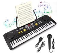 61 Key Kids Piano Keyboard with LED Display, Music Stand, Microphone | Electronic Musical Instrument Toy with USB Power, Audio Cord for Boys Girls Beginner Ages 3-8 Birthday Gifts
