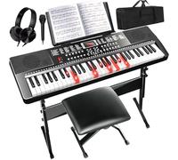61 Keyboard Piano for Beginners Electric Piano Keyboard Music Keyboard w/Stand, Bench, Microphone, Headphones, Piano Bag,Note Stickers,Light Up Keyboard, LED Screen, Dual-Speakers