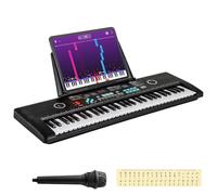 61 Keys Digital Piano, Portable Electric Keyboard Piano with Dual Power Supply Mode, 100 Rhythms & Tones,10 Demos,Built-in Speakers, Microphone, Keynote Stickers, Music Stand, for Beginners Adults (A)