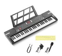 61 Keys Electronic Keyboard Piano, Digital Portable Musical Keyboards with Microphone, Sheet Music Stand & Piano Keyboard Stickers, Best Gift for Kids Beginner