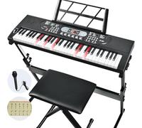 61 Keys Keyboard Electric Piano Keyboard with Illuminated Keys, Sound Curve, Integrated Speaker, Includes Piano Stand and Bench, Microphone, Portable Keyboard Piano for