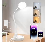 61 LED Desk Lamp with USB Charging Ports - Dimmable Table Lamp with 3 Color Temps, 5 Brightness, 4 Timers, 15W Flexible Gooseneck Light with Base, Eye-Caring Reading Light for Home Office, Bedroom