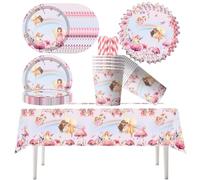 61 Pcs Fairy Party Tableware Supplies,Tea Party Tableware Set,Flower Fairy Girls Birthday Theme Tableware Set,Flower Paper Plates,Cups,Paper Napkins,and Tablecloth,for Kids Girls Baby Shower