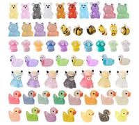 61 Pcs Mini Resin Animals, Luminous Tiny Resin Animals Mixed, Mini Ducks, Frog, Highland Cow, Flamingo, Bear, Mushroom, Bee, Miniature Plastic Animal for Dollhouse Garden Landscape Decor Crafts