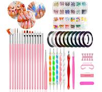 61 PCS Nail Art kit Accessories, 15pcs Nail Art Brushes Nail Pen designing Dotting, Colourful Nail foil, Stripping Manicure Tape, Rhinestone, Nail Glitter Powder, Nail File, Supplies In Nail Art Set