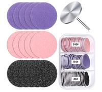 61 Pcs Sanding Paper Discs with Metal Nail Drill Bit, 25mm Pedicure Disc Replacement Sanding Disc Bits, for Manicure Pedicure Sandings Discs Bits, Electric Foot Grinder(#80#150#240 Grit)