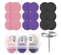 61 Pcs Sanding Paper Discs with Metal Nail Drill Bit, 25mm Pedicure Disc Replacement Sanding Disk Pedicure Supplies Tools Foot File for Electric Remover Dead Skin Callus (#80#150#240 Grit)