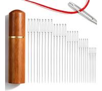 61 Pcs Sewing Needles Large Eye, Stainless Steel Hand Sewing & Embroidery Needles Set with Wooden Tube, Sharp Knitting & Cross Stitch Needles for Clothing Repair and Quilting