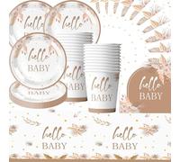 61 Piece Baby Shower Tableware Set with Plates, Cups, Napkins, Tablecloths, Baby Shower Tableware for 20 Guests