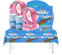 61-Piece Guitar and Dog Theme Kids Birthday Tableware, Music Service for Parties, Includes Cups, Plates, Tablecloths and Napkins, Suitable for 20 People