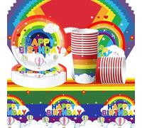 61-Piece Rainbow Theme Tableware Set for Birthday Parties, Party Decorations for Children, Including Rainbow Plates, Paper Cups, Napkins