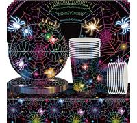 61 Piece Spider Party Tableware Set, Children's Birthday Tableware Set, Party Decoration Supplies, Includes Plates, Cups, Napkins, Tablecloths, Holds up to 20 People