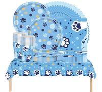 61 Pieces Doggie Paws Themed Party Tableware, Pet Birthday Party Tableware, Includes Cups, Plates, Tablecloths, Napkins for 20 People