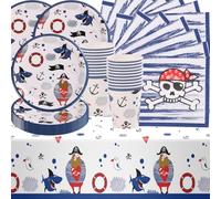 61 Pieces Pirate Party Tableware with Plates, Cups, Napkins and Tablecloths for a Boys Party for 20 People