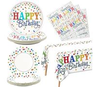 61 Pieces Rainbow Birthday Party Supplies - Including Colorful Mini Polka Dot Paper Plates, Colorful Napkins, Tablecloth for Kid Adult Rainbow Party Decorations, Serve 20 Guests