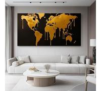 61 x 41 cm Black Gold Unframed Canvas Wall Art, Minimalist Modern World Map printing Canvas Poster Pictures for Living Room Bedroom Home Office Wall Decorations