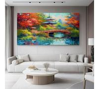 61 x 41 cm Colorful Unframed Canvas Wall Art, Anime Pagoda Forest River printing Canvas Poster Pictures for Living Room Bedroom Home Office Wall Decorations